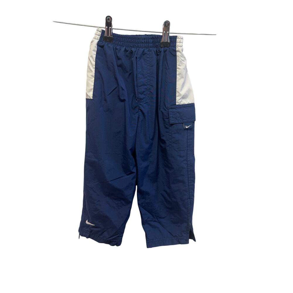 VTG Nike Track Pants Navy Fleece Lined Swoosh Athletic Joggers size 3T Y2K